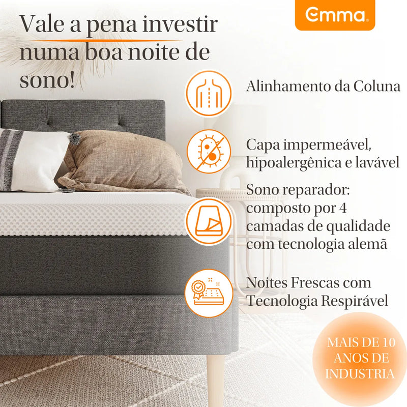 Colchão Emma Queen - Tecnologia Alemã Cor Branco/Cinza