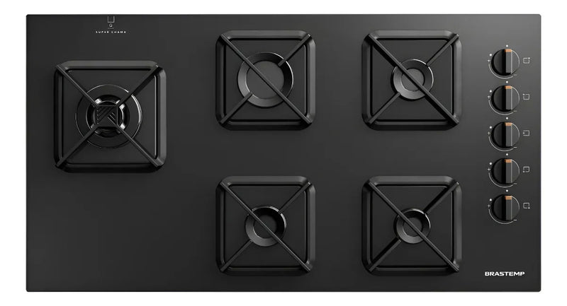 Cooktop 5 Bocas a Gás Brastemp Com Grades de Ferro Fundido BDS85AE Preto